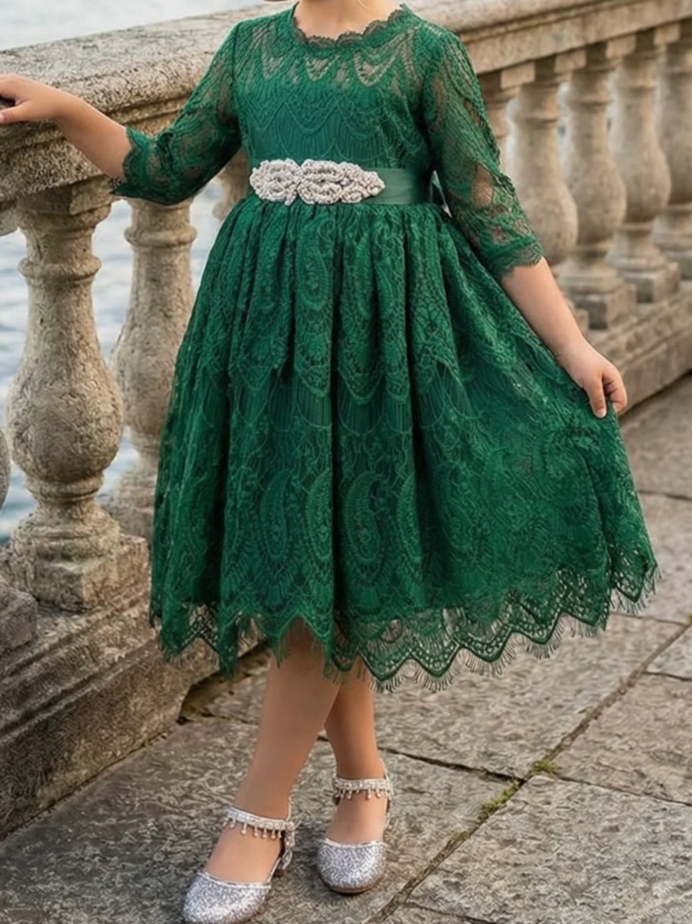 Beautiful TRISH SCULLY Emerald Green Lace Dress girls 6 Bella